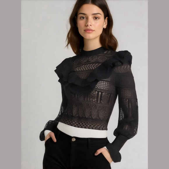 Ronny Kobo Terese Knit Sweater, Size S, Black - Picture 1 of 11